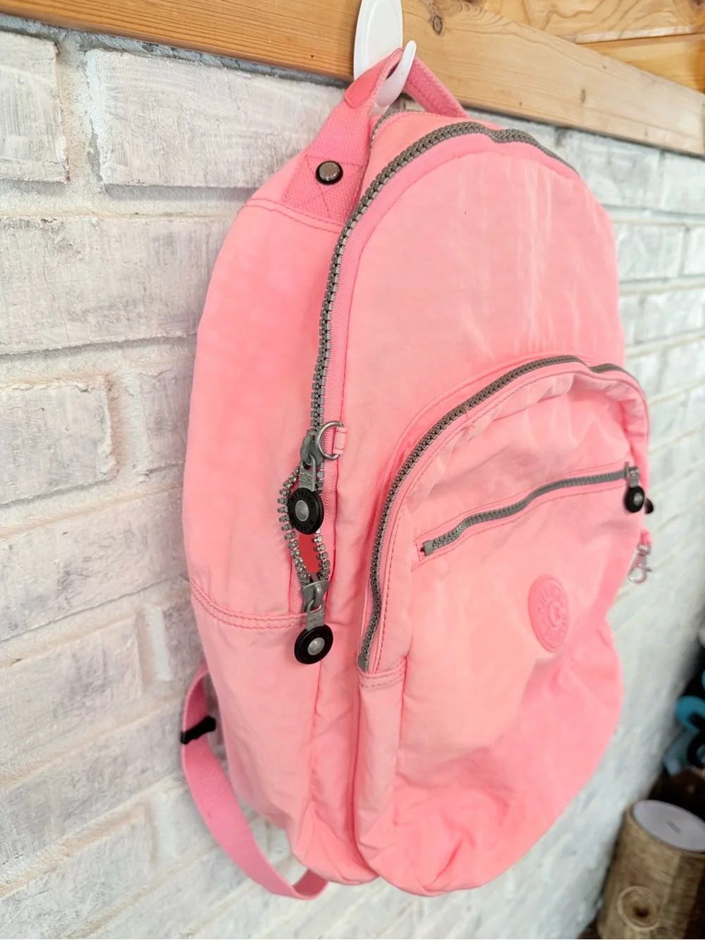 Kipling Soft Coral Pink Backpack with Front Zip Pocket